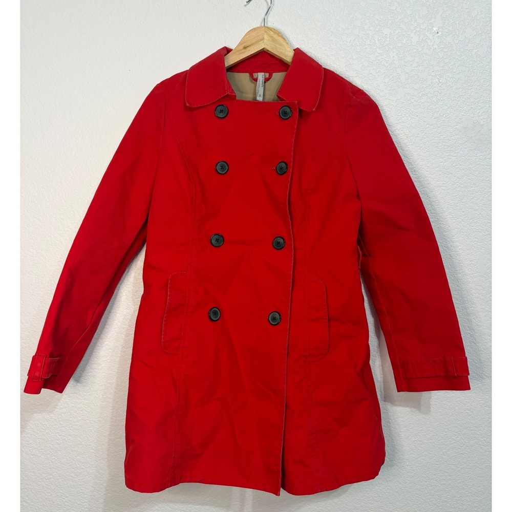 Old Navy Womens Red Double Breasted Trench Coat Jacket Small Classic Lightweight